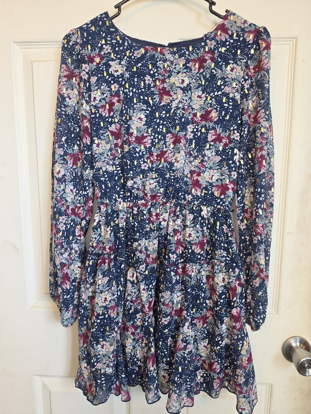 Speechless Navy Floral Long-Sleeve Tiered Dress